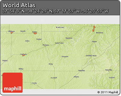 Physical 3D Map of the Area around 38° 9' 19" N, 96° 49' 29" W
