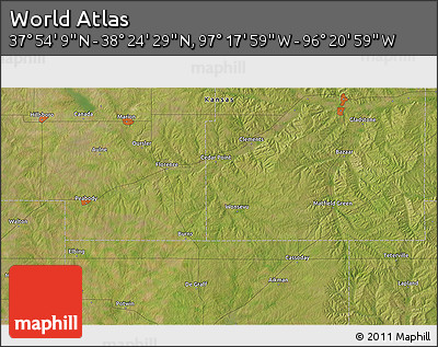 Satellite 3D Map of the Area around 38° 9' 19" N, 96° 49' 29" W