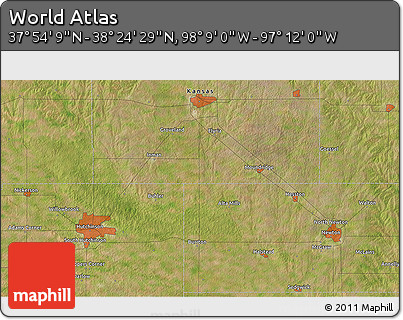Satellite 3D Map of the Area around 38° 9' 19" N, 97° 40' 30" W
