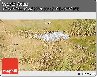 Satellite 3D Map of the Area around 38° 9' 19" N, 98° 40' 30" E