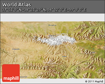 Satellite 3D Map of the Area around 38° 9' 19" N, 98° 40' 30" E