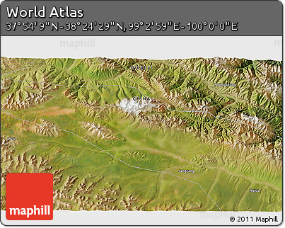 Satellite 3D Map of the Area around 38° 9' 19" N, 99° 31' 30" E