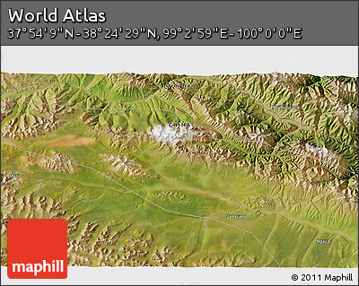 Satellite 3D Map of the Area around 38° 9' 19" N, 99° 31' 30" E