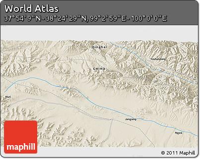 Shaded Relief 3D Map of the Area around 38° 9' 19" N, 99° 31' 30" E