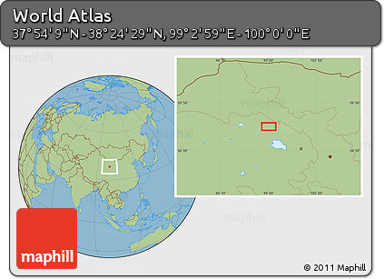 Savanna Style Location Map of the Area around 38° 9' 19" N, 99° 31' 30" E