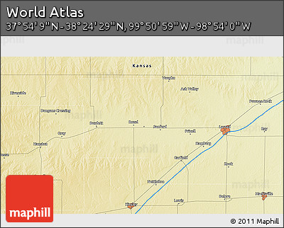 Physical 3D Map of the Area around 38° 9' 19" N, 99° 22' 30" W