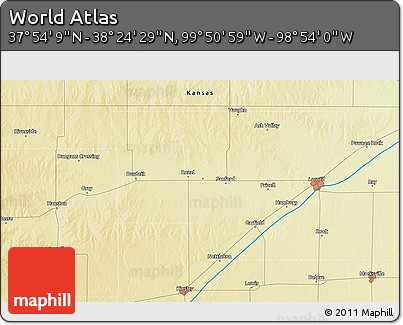 Physical 3D Map of the Area around 38° 9' 19" N, 99° 22' 30" W
