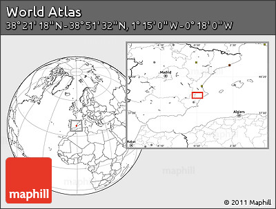Blank Location Map of the Area around 38° 36' 25" N, 0° 46' 30" W