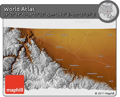 Physical 3D Map of the Area around 38° 36' 25" N, 100° 22' 30" E