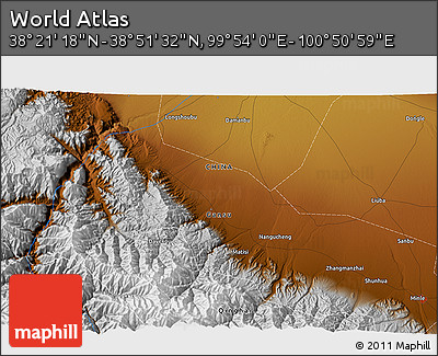 Physical 3D Map of the Area around 38° 36' 25" N, 100° 22' 30" E