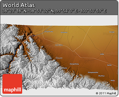 Physical 3D Map of the Area around 38° 36' 25" N, 100° 22' 30" E