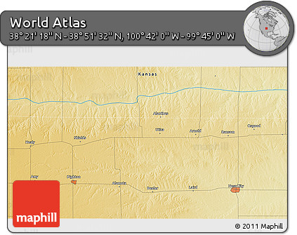 Physical 3D Map of the Area around 38° 36' 25" N, 100° 13' 29" W