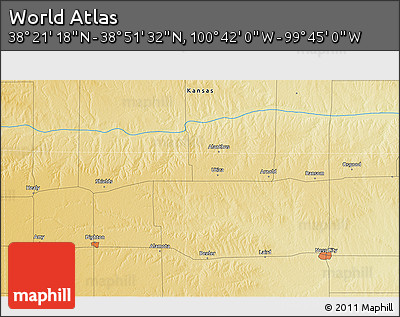 Physical 3D Map of the Area around 38° 36' 25" N, 100° 13' 29" W