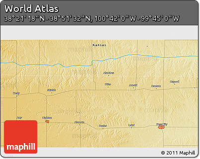 Physical 3D Map of the Area around 38° 36' 25" N, 100° 13' 29" W