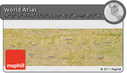 Satellite Panoramic Map of the Area around 38° 36' 25" N, 100° 13' 29" W