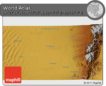 Physical 3D Map of the Area around 38° 36' 25" N, 105° 28' 29" E