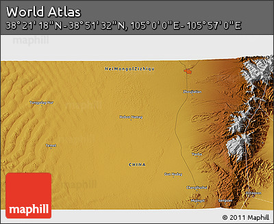 Physical 3D Map of the Area around 38° 36' 25" N, 105° 28' 29" E