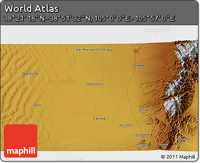 Physical 3D Map of the Area around 38° 36' 25" N, 105° 28' 29" E