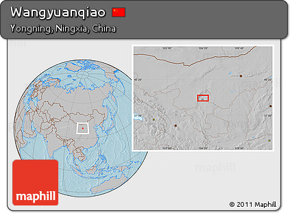 Gray Location Map of Wangyuanqiao, hill shading