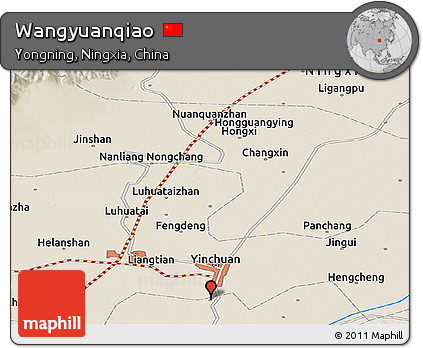 Shaded Relief Panoramic Map of Wangyuanqiao