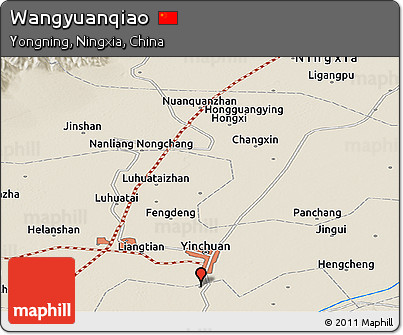 Shaded Relief Panoramic Map of Wangyuanqiao