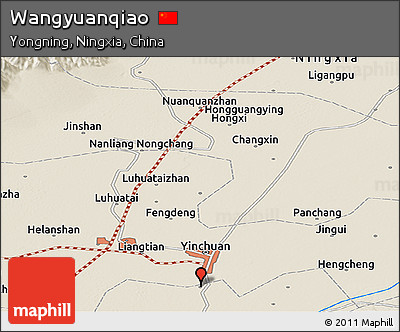 Shaded Relief Panoramic Map of Wangyuanqiao