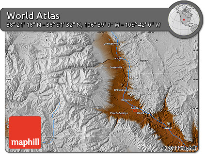 Physical Map of the Area around 38° 36' 25" N, 106° 10' 30" W