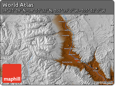 Physical Map of the Area around 38° 36' 25" N, 106° 10' 30" W