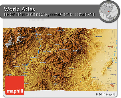 Physical 3D Map of the Area around 38° 36' 25" N, 112° 16' 30" E