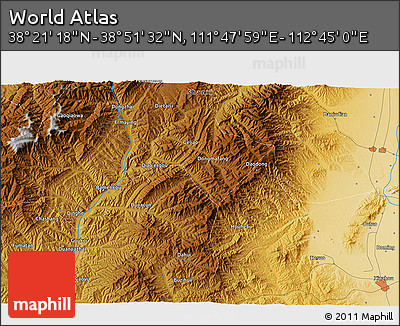 Physical 3D Map of the Area around 38° 36' 25" N, 112° 16' 30" E