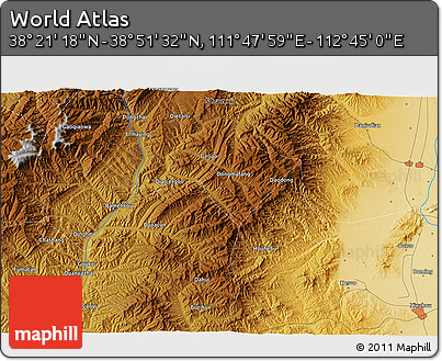 Physical 3D Map of the Area around 38° 36' 25" N, 112° 16' 30" E
