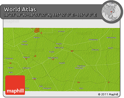 Physical 3D Map of the Area around 38° 36' 25" N, 115° 40' 30" E
