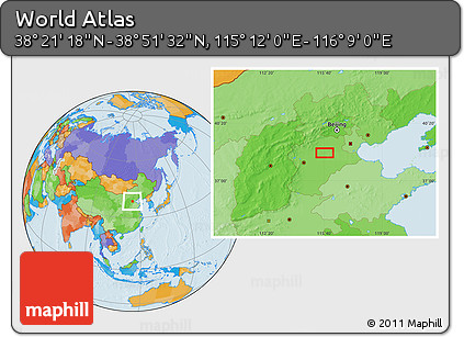 Political Location Map of the Area around 38° 36' 25" N, 115° 40' 30" E