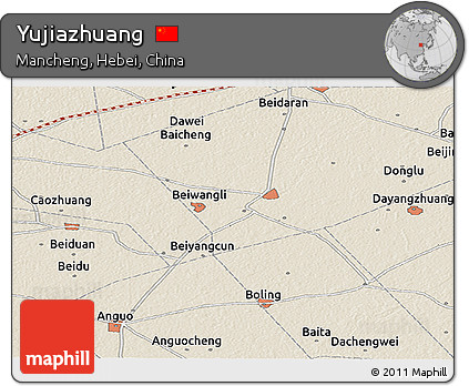 Shaded Relief Panoramic Map of Yujiazhuang