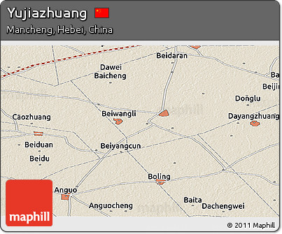 Shaded Relief Panoramic Map of Yujiazhuang