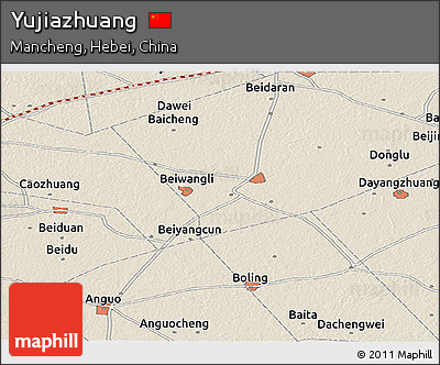 Shaded Relief Panoramic Map of Yujiazhuang