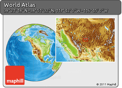 Physical Location Map of the Area around 38° 36' 25" N, 117° 13' 29" W