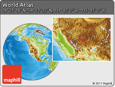 Physical Location Map of the Area around 38° 36' 25" N, 117° 13' 29" W