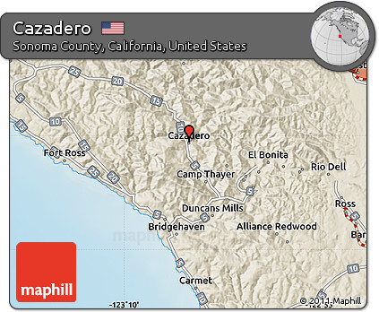 Shaded Relief Map of Cazadero