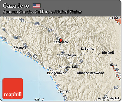 Shaded Relief Map of Cazadero