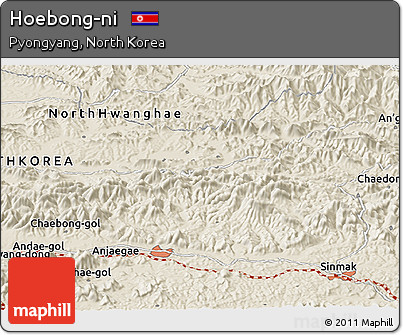Shaded Relief Panoramic Map of Hoebong-ni