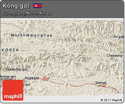 Shaded Relief Panoramic Map of Kong-gol