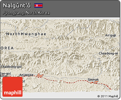 Shaded Relief Panoramic Map of Nalgŭnt'ŏ