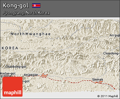 Shaded Relief Panoramic Map of Kong-gol