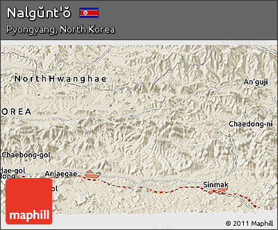Shaded Relief Panoramic Map of Nalgŭnt'ŏ