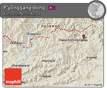 Shaded Relief 3D Map of P'yŏnggang-dong