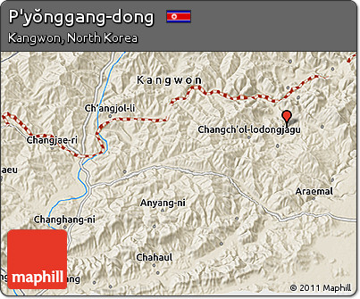 Shaded Relief 3D Map of P'yŏnggang-dong