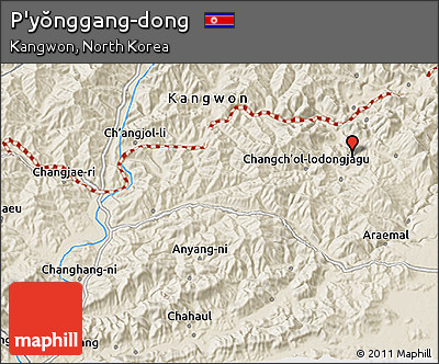 Shaded Relief 3D Map of P'yŏnggang-dong