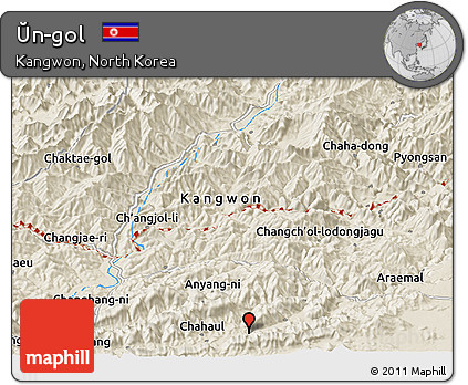 Shaded Relief Panoramic Map of Ŭn-gol