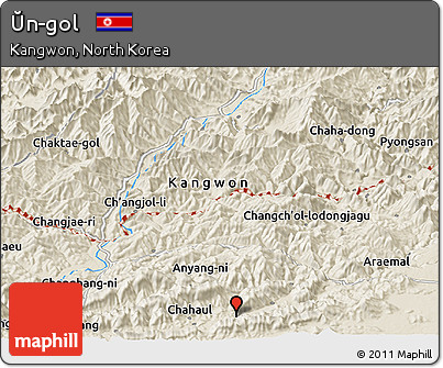 Shaded Relief Panoramic Map of Ŭn-gol